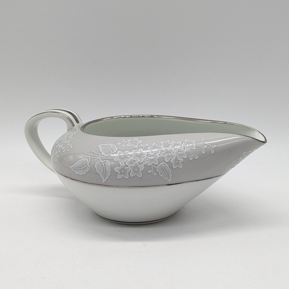 Noritake Sabrina White Grey Silver Floral Ceramic Creamer